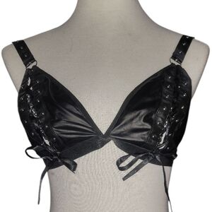 Dolls Kill Black Lace-Up Satin Triangle Bra